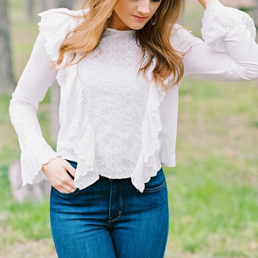 Zara White Ruffle Top